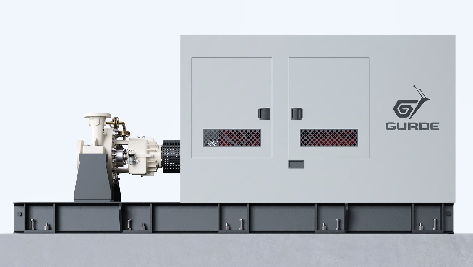 GURDE API 610 proses pompası; motor kabini ile şase üzerinde komple paket