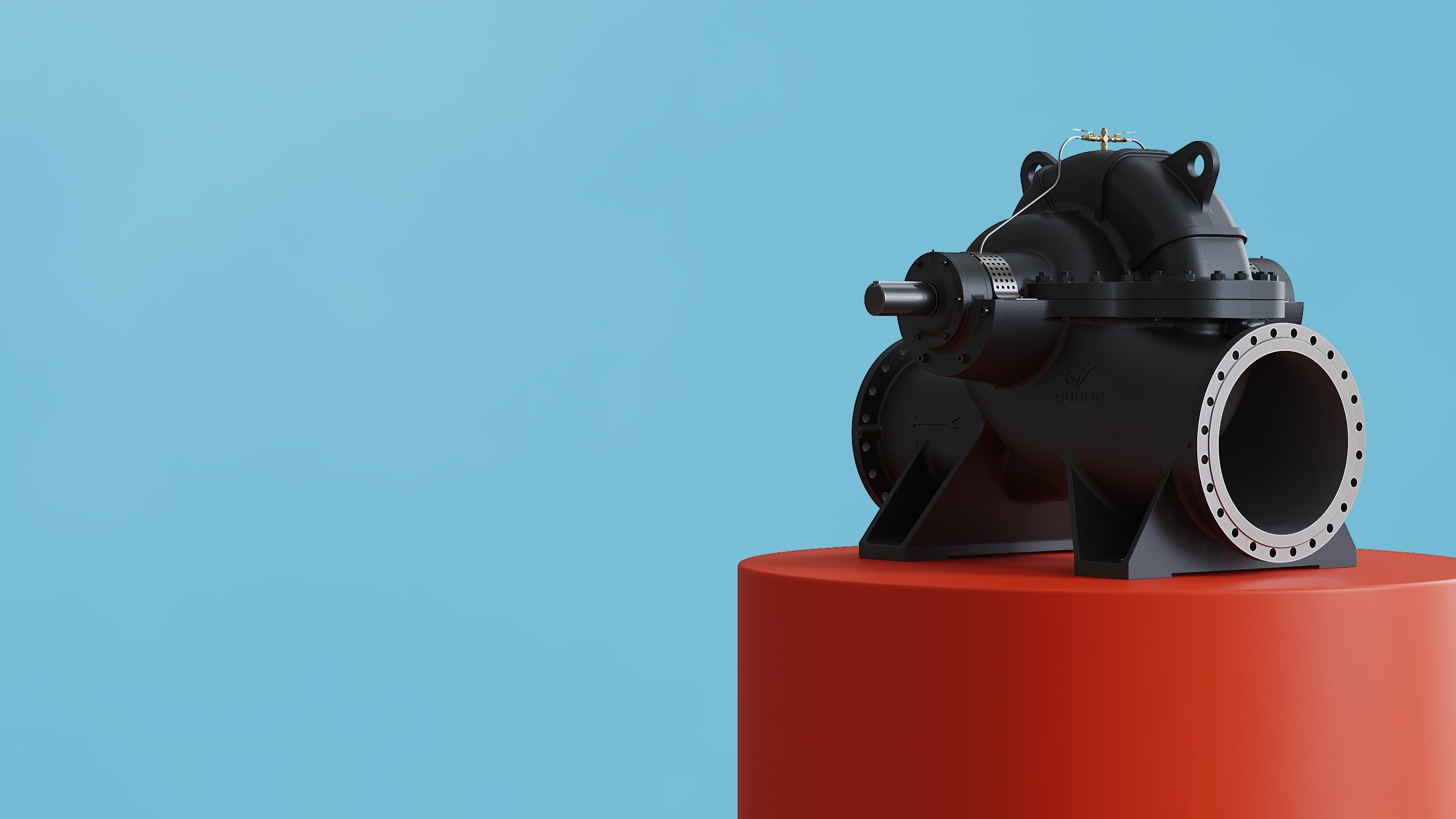 GURDE double suction centrifugal pump on a red baseplate
